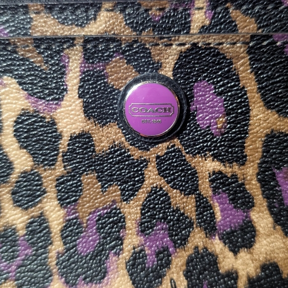 Coach Leopard Print Wallet - Purple and Tan - Picture 2 of 6
